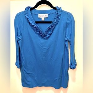 Sara Campbell shirt with ruffled v-neck collar